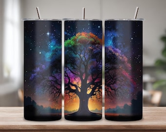 Cosmic Tree of Life Tumbler, Tree of Wisdom cup, World Tree Travel Mug, Sacred Eternal Tree Insulated Tumbler 20OZ 30OZ, Fantasy Gift