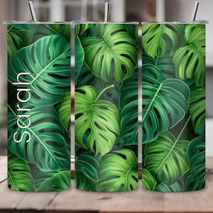 Personalized Tropical Monstera Tumbler, House Plant Travel Mug, Custom Gift for Her, Plant Lover Insulated Tumbler 20OZ 30OZ