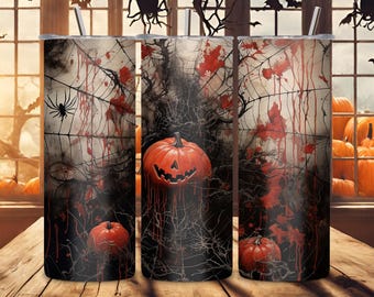 Crimson Web Halloween Tumbler, Pumpkin and Spider Cup, Creepy Spooky Travel Mug, 20OZ Tumbler, 22OZ Tumbler, 30OZ Tumbler