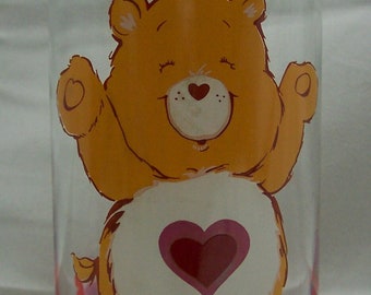 Vintage 1983 The Care Bears Yellow FUNSHINE BEAR Collector's Glass Cup Pizza Hutt 1980's