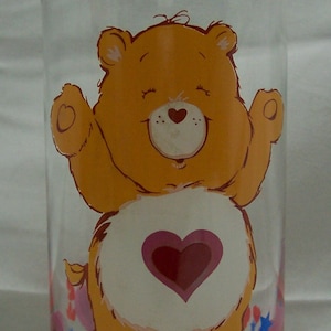 Vintage 1983 The Care Bears Yellow FUNSHINE BEAR Collector&#39;s Glass Cup Pizza Hutt 1980&#39;s