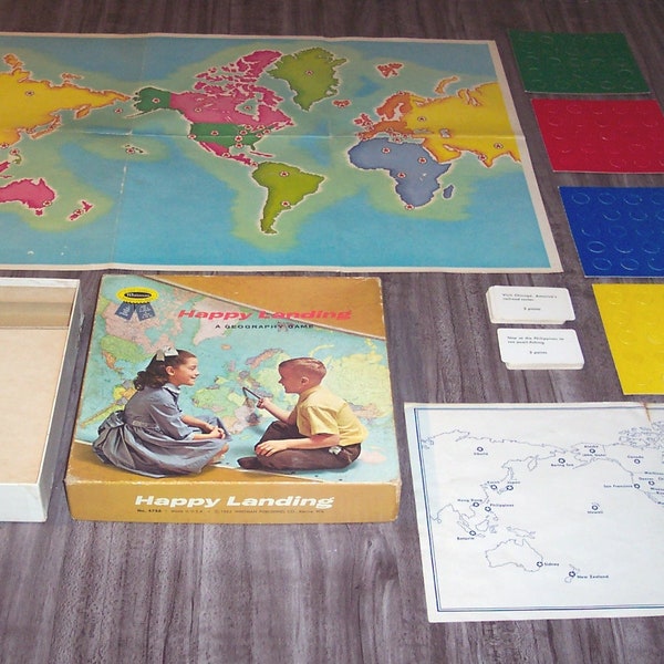 Vintage 1962 HAPPY LANDING A Geography Game BY Whitman Publishing No.4786 Learning 1960's