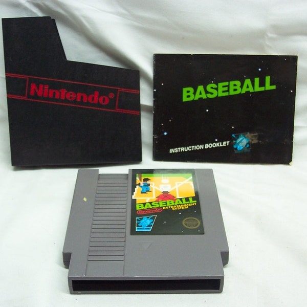 Vintage 1989 BASEBALL Nes Nintendo Video Game Cart Cartridge Tested Manual Dust Cover Authentic Original Black Label 1980's 5 Screw