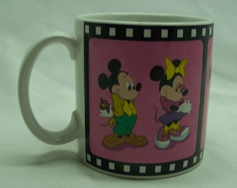 Vintage 1988 Walt Disney Mickey und Minnie Maus HAPPY BIRTHDAY Keramik Tasse 1980er Jahre Applaus