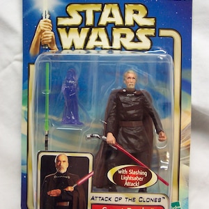 Vintage 2002 Star Wars Attack Of The Clones COUNT DOOKU Dark Lord actiefiguur met snijdend lichtzwaard aanvalsspeelgoed nieuwe blauwe kaart