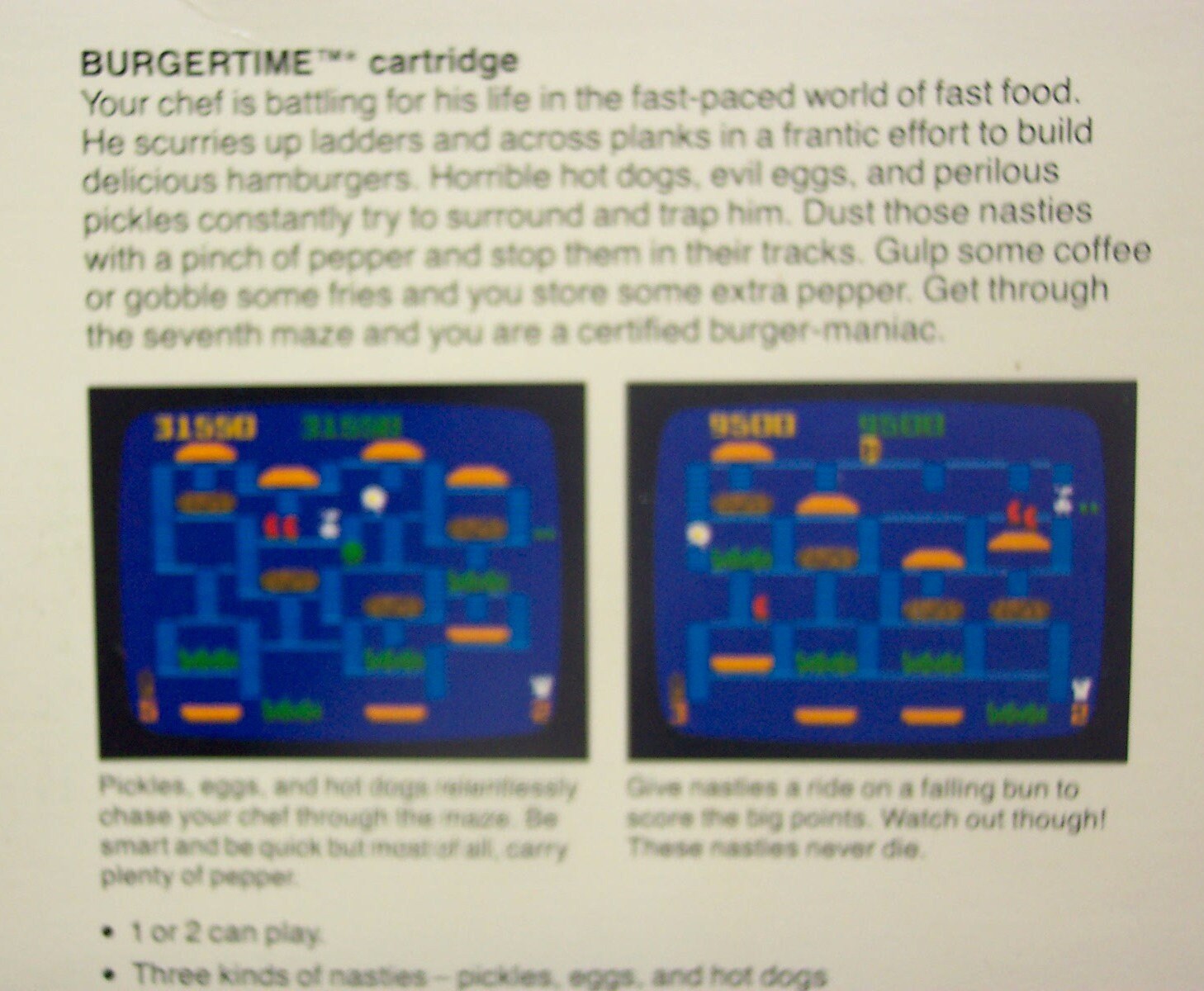 Cartouche Jeu Vidéo Rétro Intellivision - BURGER TIME - Très Bon état