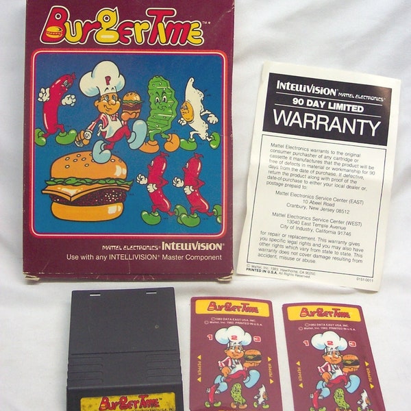 Vintage 1983 BURGERTIME Intellivision Video Game Cart Cartridge 1980's Tested Box Inlays Mattel Electronics