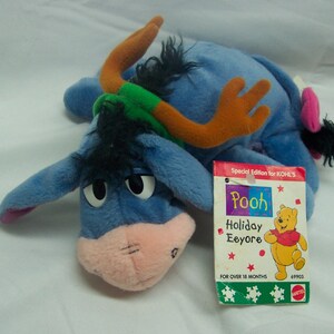 Vintage 1990's Mattel CHRISTMAS Holiday EEYORE W/ ANTLERS 6" Bean Bag Stuffed Animal Toy 1990's w/ Tag