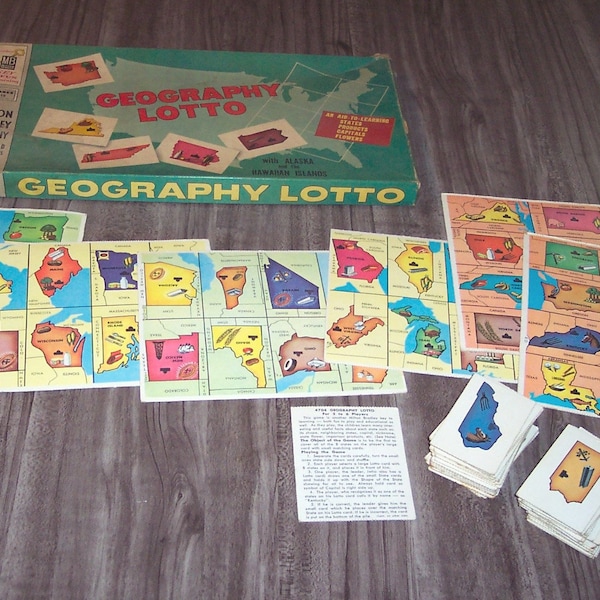 Vintage 1956 GEOGRAPHY LOTTO Game BY Milton Bradley Learning Complete