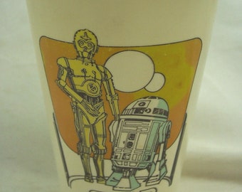 Vintage 1977 STAR WARS A New Hope C-3PO & R2-D2 DRIODS Coke Promo Plastic Cup 1970's