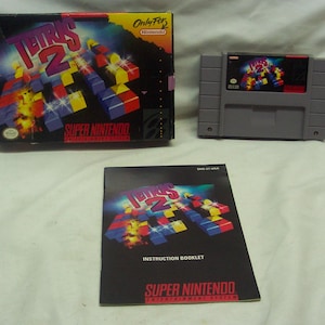 Klasyczny 1992 TETRIS 2 Super Nintendo SNES Video Game Cartridge w komplecie z pudełkiem i instrukcją Testowany Nintendo Entertainment System