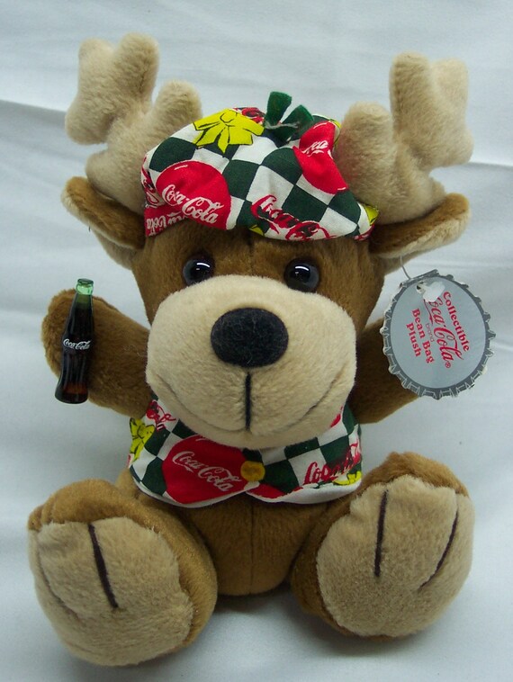 Vintage 1998 Coca cola COKE REINDEER With Hat Vest 6 Bean Bag