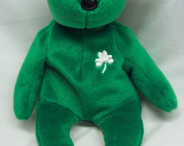 Vintage RARE Errors 1997 TY Beanie Baby Green ERIN Irish Shamrock