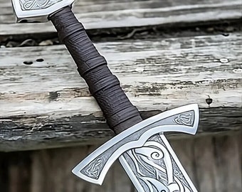 Espada de batalla de alta calidad personalizada de Damasco, espada rúnica de caza medieval