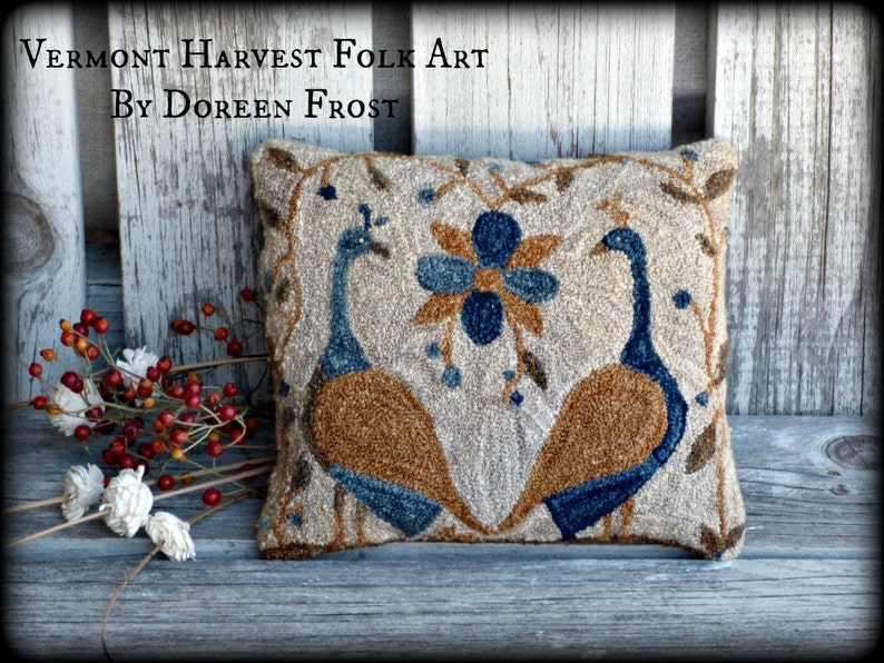 PDF Down Peacock Lane Punch Needle Pattern by Doreen Frost of Vermont