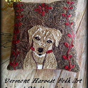 Yellow Labrador Retriever Punch Needle Embroidery Pillow PDF Pattern By Doreen Frost image 1