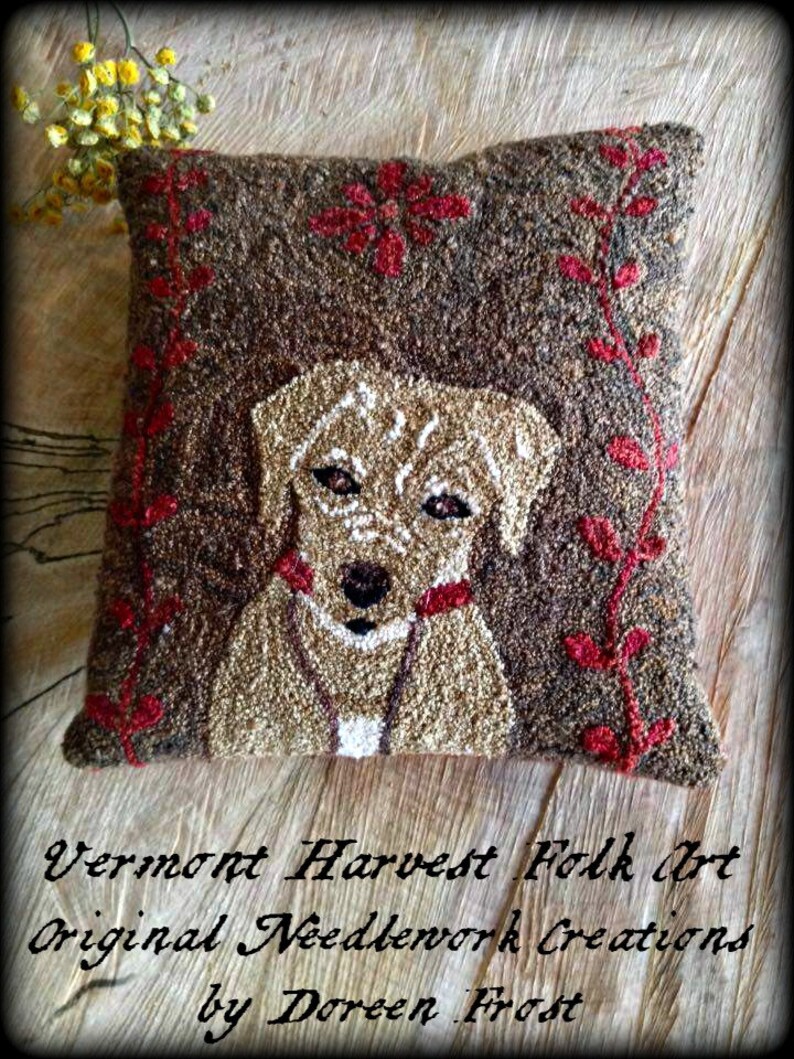 Yellow Labrador Retriever Punch Needle Embroidery Pillow PDF Pattern By Doreen Frost image 1