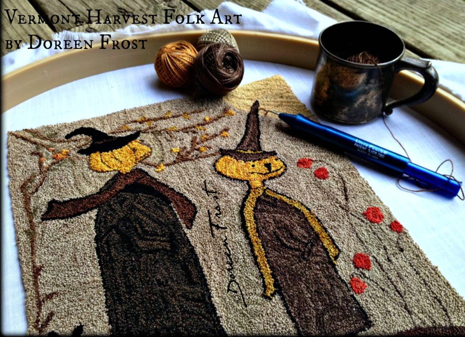 Punch Needle Pattern Primitive October Stroll Halloween, Autumn PDF ...