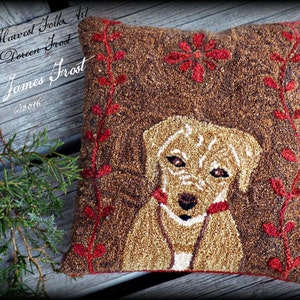 Yellow Labrador Retriever Punch Needle Embroidery Pillow PDF Pattern By Doreen Frost image 4