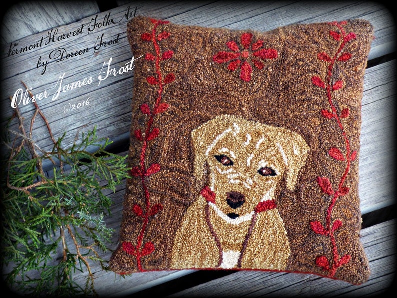 Yellow Labrador Retriever Punch Needle Embroidery Pillow PDF Pattern By Doreen Frost image 4