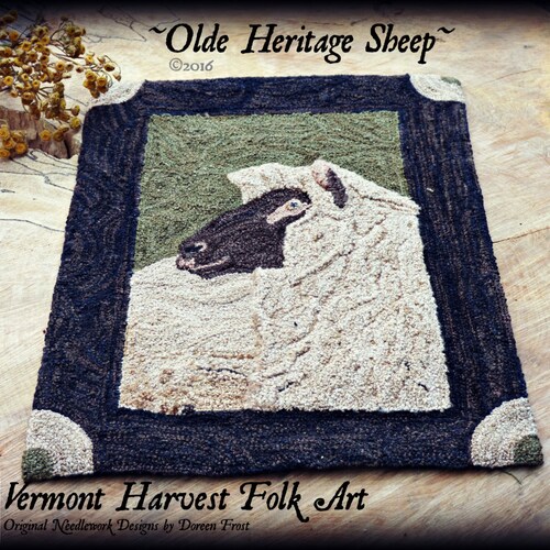 Olde Heritage Sheep, Primitive Punch Needle Embroidery PDF Pattern by Doreen Frost