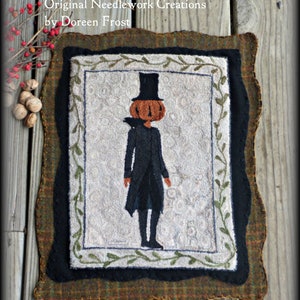 Punch Needle Embroidery Primitive Pumpkin, Halloween Pattern.  Judge Rivington by Doreen Frost