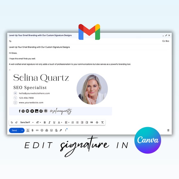 Email Signature Template, Gmail Email Template, E-mail Template Canva Editable, Professional Email Signature DIY Template Minimalist Email