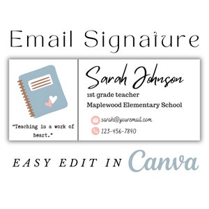 E-mailhandtekening voor docent, Canva-sjabloon voor e-mailhandtekening, Gmail-handtekening, Voettekst e-mail, Afmelden e-mail, Digitale handtekening, Creatieve e-mail