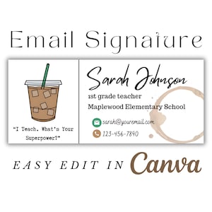 E-mailhandtekening voor docent, Canva-sjabloon voor e-mailhandtekening, Gmail-handtekening, Voettekst e-mail, Afmelden e-mail, Digitale handtekening, Creatieve e-mail