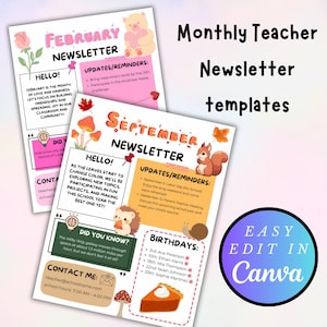 Monthly Classroom Newsletter, Monthly Teacher Newsletter Templates, Elementary Newsletter, School Newsletter, Preschool Newsletter Canva