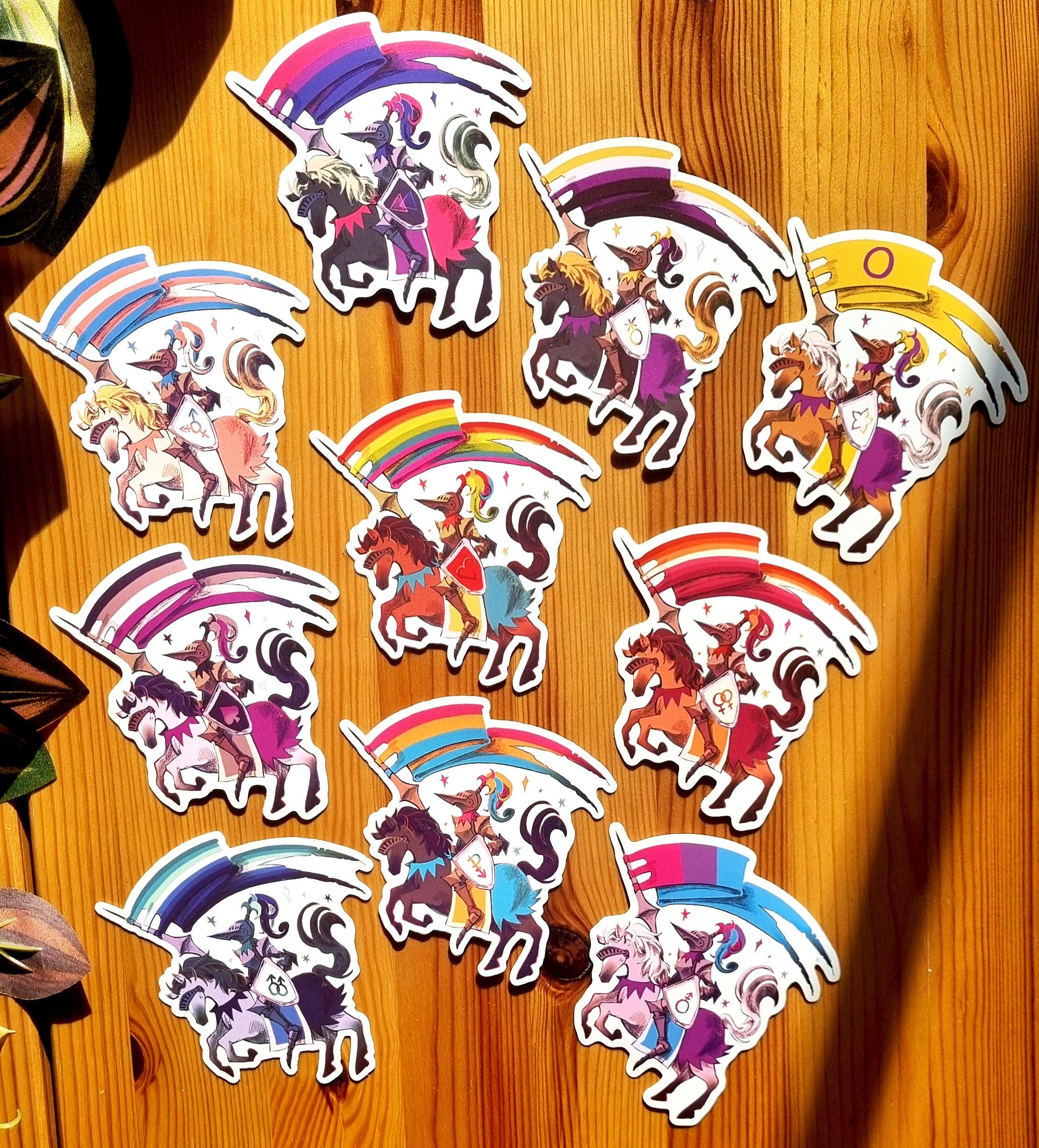 LGBTQ+ Pride Flag Knights Vinyl Sticker, Gay, Lesbian, Transgender, Bisexual, Non-binary, Pansexual, Asexual, Intersex, Androgynous