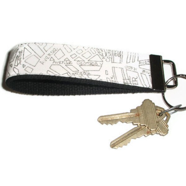 Paris Street Map Fabric Wristlet Keychain