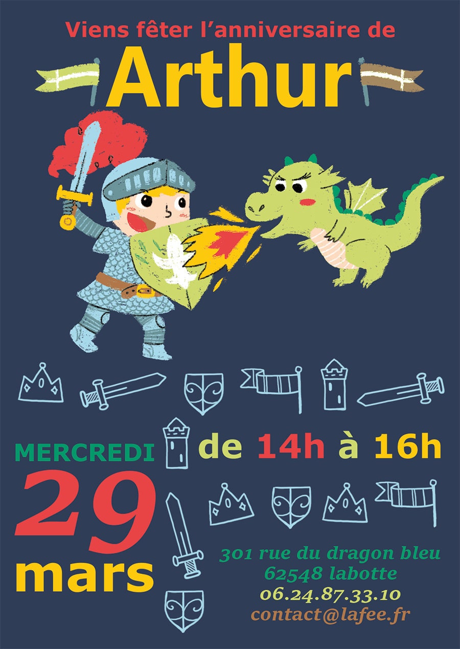 Invitation D Anniversaire Chevalier Personnalise A Etsy