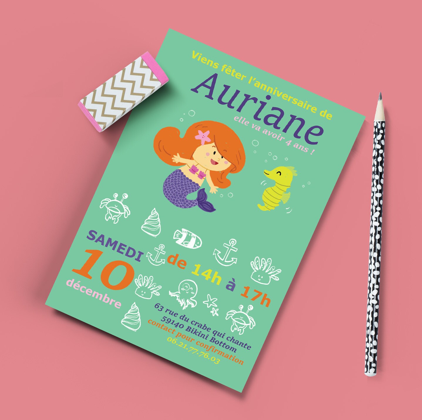 Invitation D Anniversaire Enfant Sirene Personnalisee A Etsy Israel