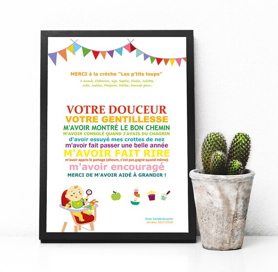Cadeau Nounou Creche Personnalise Pour Dire Merci Affiche Etsy