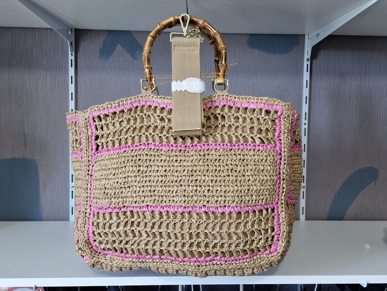 Bolso shopper RIVE GAUCHE RAPHIA fucsia imagen 2