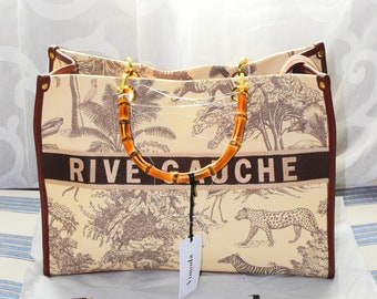 Rive Gauche tote bag with bamboo handles Camel