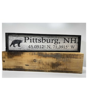 Custom town sign personalized bear sign wood wall art longitude latitude sign