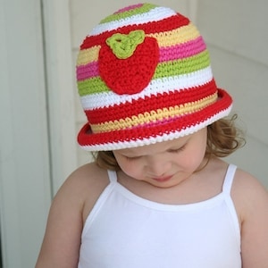 Strawberry Rolled Brim Striped Hat Crochet Pattern..pdf ebook