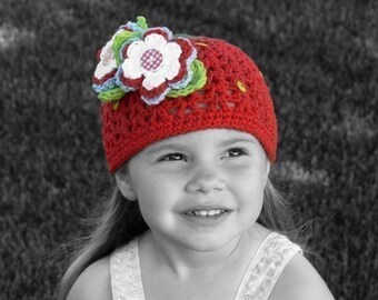 Easy V-stitch Skullcap and Flower Clips Crochet Pattern eBook
