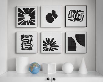 Impressions d'art abstrait noir et blanc, lot de 6 (téléchargement numérique)