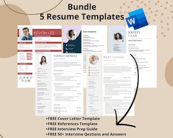 Resume Bundle with Photo Resume Template Bundle Set  Word Resume Template Professional Word 1 Page Resume Bundle Word Professional CV Word