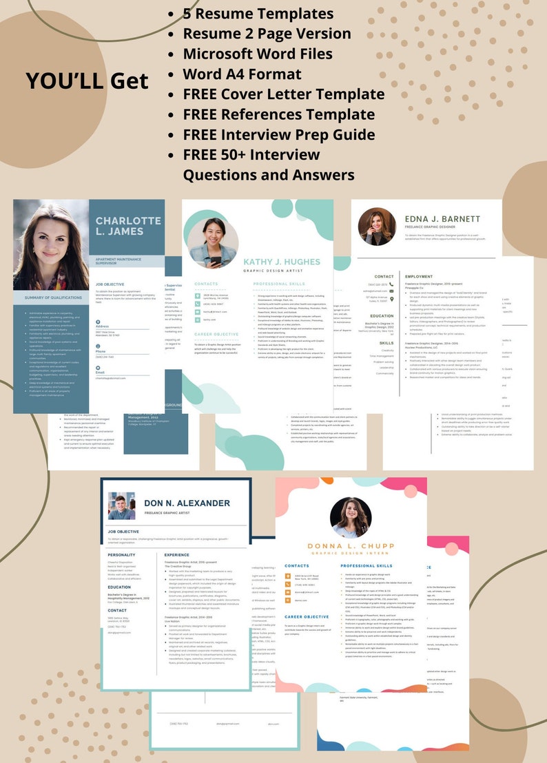 Bundle Resumes With Photo Bundle Resume Set Word MS Word Resume ...