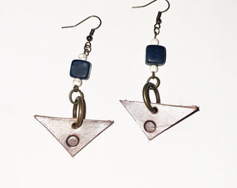 Triangle Drops and Black Square Stone Earrings