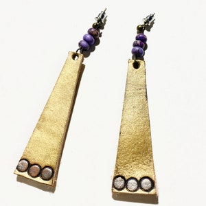 Golden Lariat Earrings Long Earring Gypsy Jewelry Handmade Woman Jewelry Gold and Purple Jewelry Gold and Purple Earrings image 2