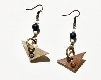 Triangle Drops with Black and white Round Beads Earrings