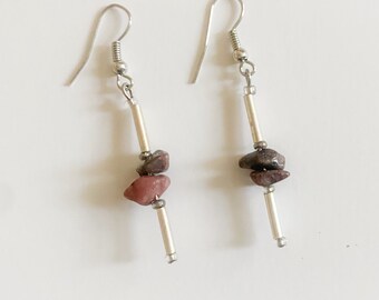 Rhodonite Stone Earrings | Silver and Stone Jewelry| Rhodonite Jewelry | Semi Precious Stone Earrings   |Boho Earrings | Handmade earrings