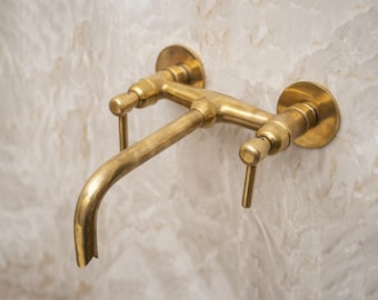 Unlacquered Brass Tub Filler Faucet, Wall Mounted Bathroom Faucet, Bathroom Taps For Vessel sinks