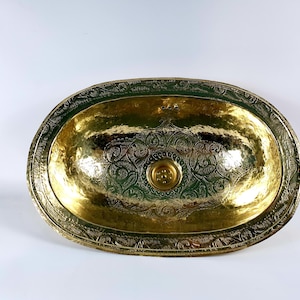 Brass Bathroom Drop In Sink, Engraved Oval Sink,