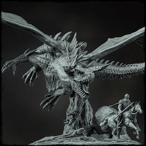 Dragon and Knight Diorama- UNPAINTED 3D Resin Figure - Evox Arts